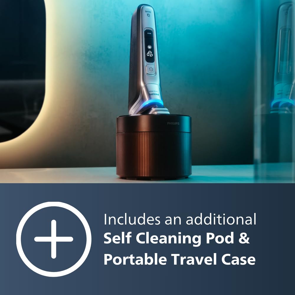 Philips Shaver Series 9000 SkinIQ with Pressure Guard Sensor, Dual SteelPrecision Blades, 360-D Flexing Heads, Chrome, S9985/50