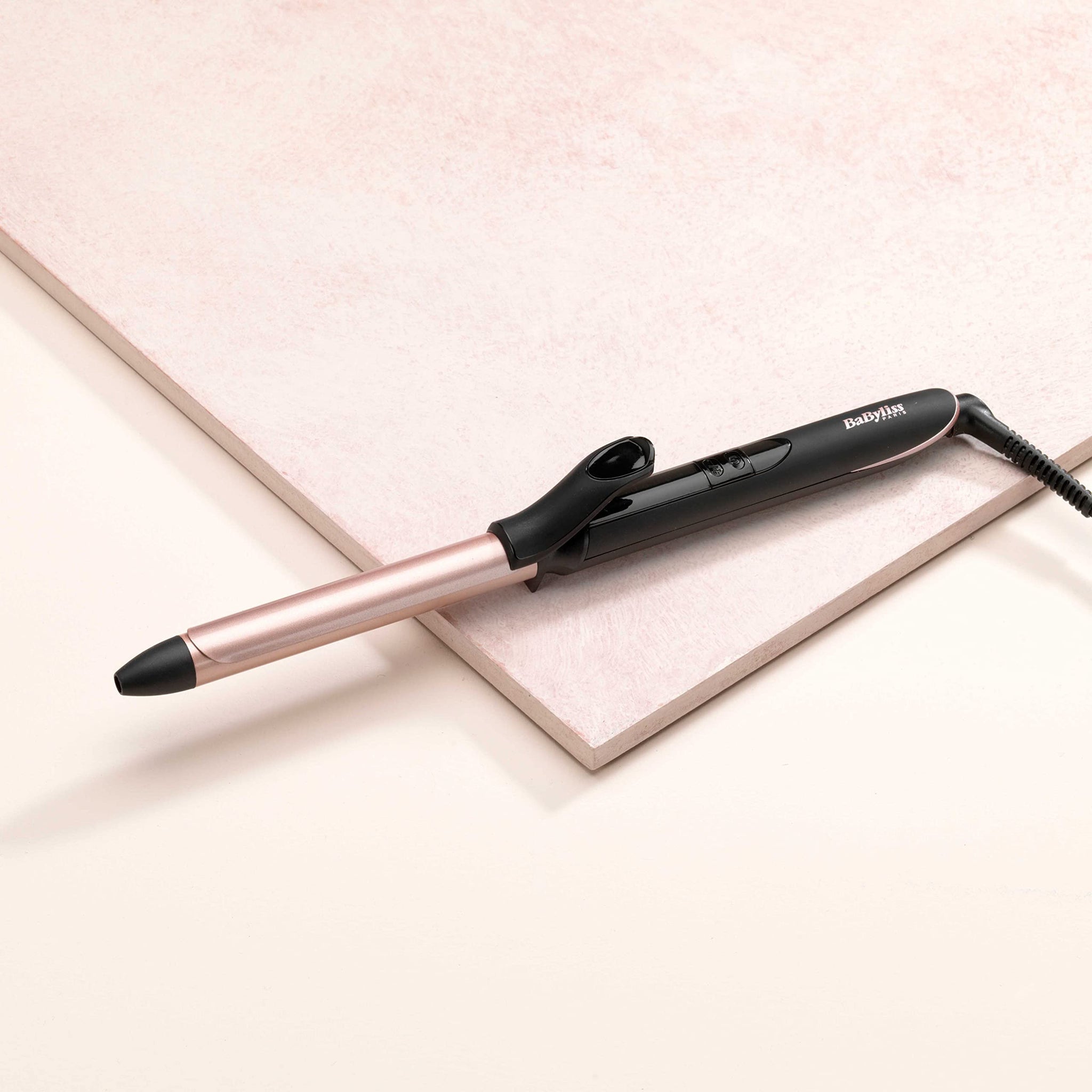 BaByliss Rose Quartz 19Mm Barrel, Advanced Ceramics Hair Curling Iron, Non Ionic 2.5 Cord, 6 Temp 160C-210C - C450Sde