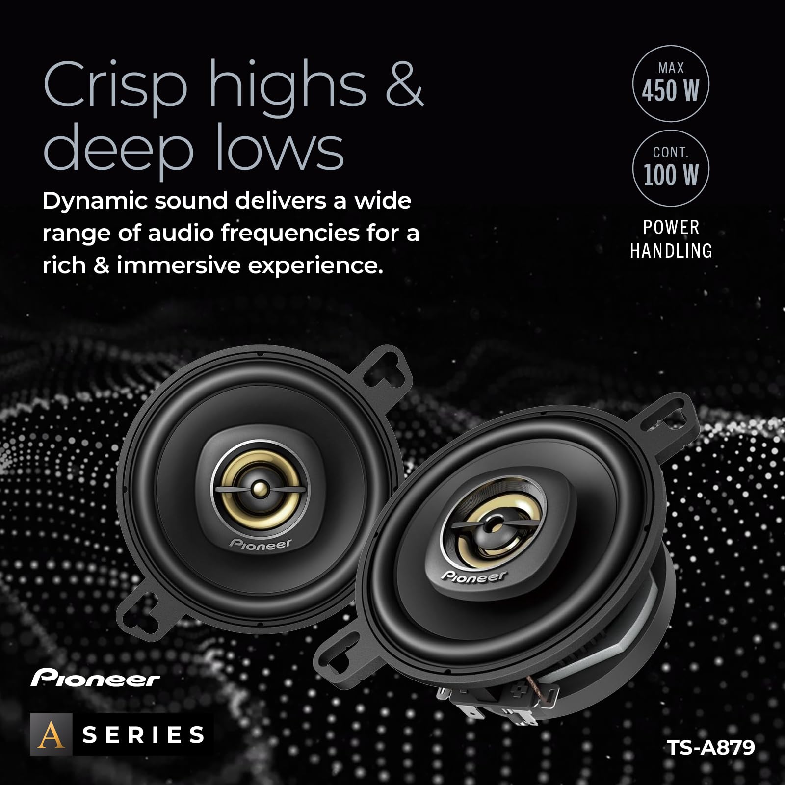 Pioneer TS-A879 A Series 3-1/2” 2-Way, 450 W Max Power, 25mm Tweeter – Coaxial Speaker (Pair) Black