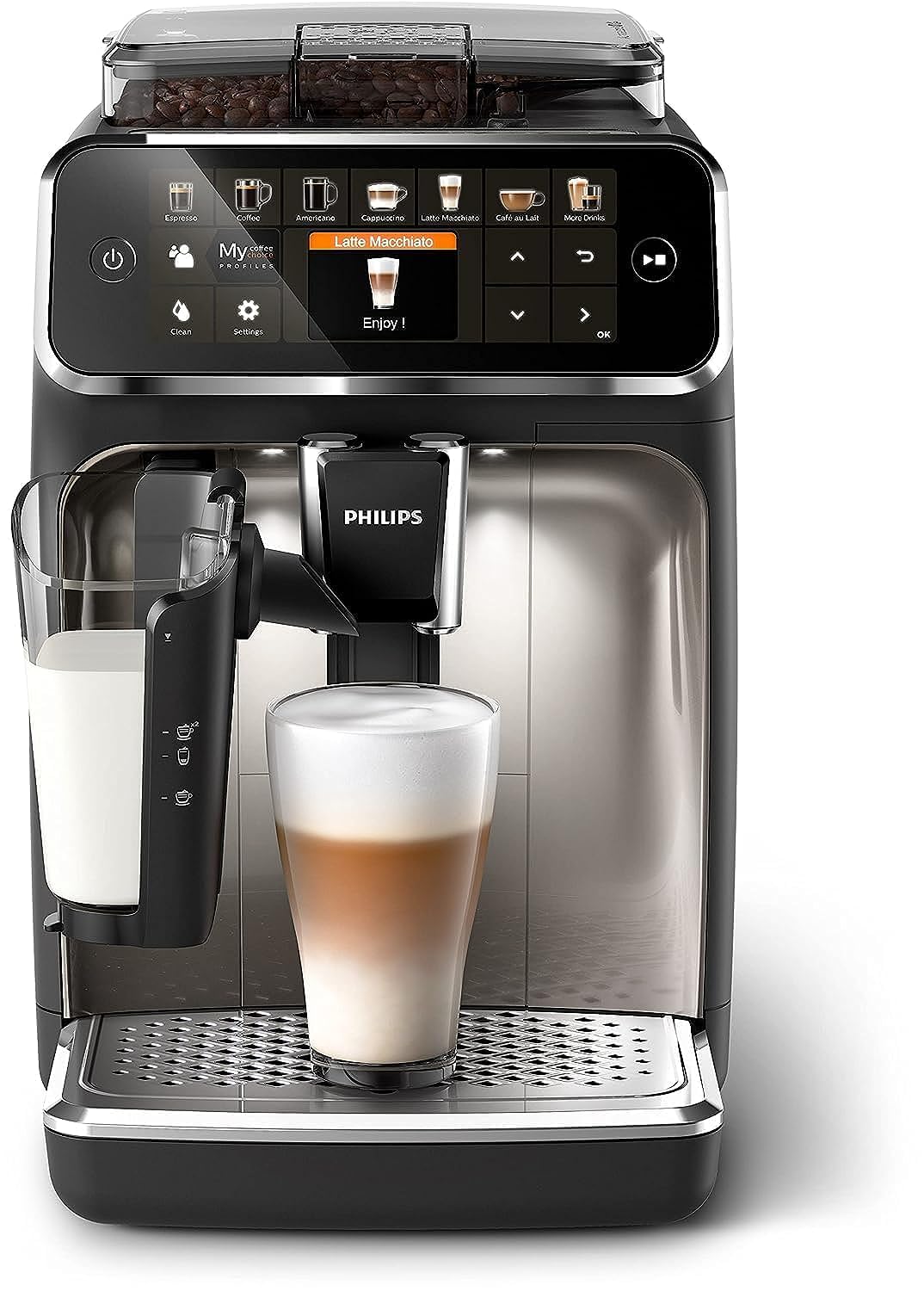 Philips Fully Automatic Espresso Machine Series 5400-12 Beverages, LatteGo Milk Solution, 4 User Profiles, TFT Display, Chrome - EP5447/23