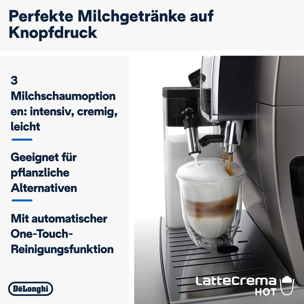 De'Longhi Coffee Machine DINAMICA PLUS Automatic Machine Coffee Machine, Automatic Milk Frother Hot Cream, Espresso and Cappuccino, Color Display, ECAM380.95.TB
