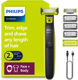 ماكينة OneBlade للوجه والجسم QP2824 من Philips | شفرة مزدوجة الجوانب | تقنية OneBlade الفريدة | 45 دقيقة من الاستخدام اللاسلكي | مقاومة للماء | أداة كهربائية لتشذيب وحلاقة اللحية