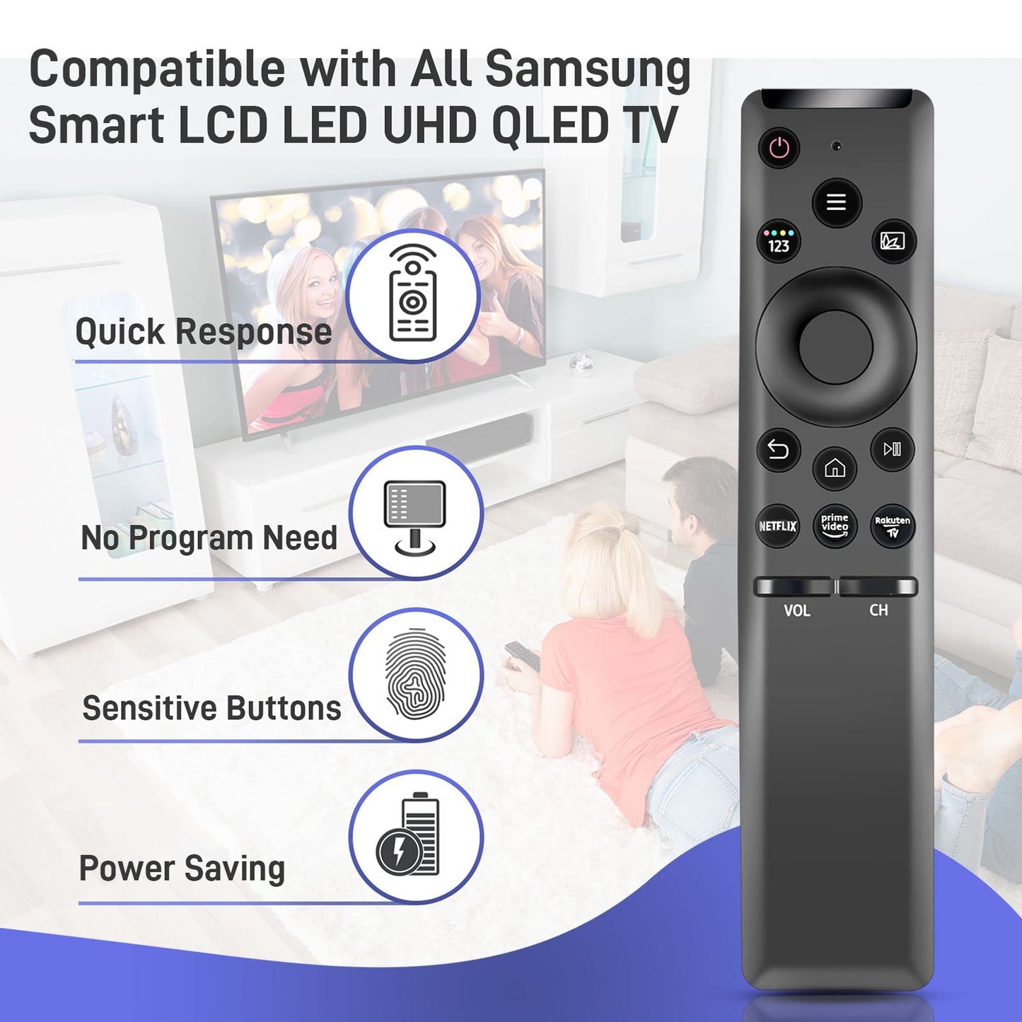 Elypaddye Universal Remote for All Samsung Smart TV Replacement Remote Control for Samsung Control for Samsung LCD LED UHD QLED Series TV with Netflix Prime Video Buttons
