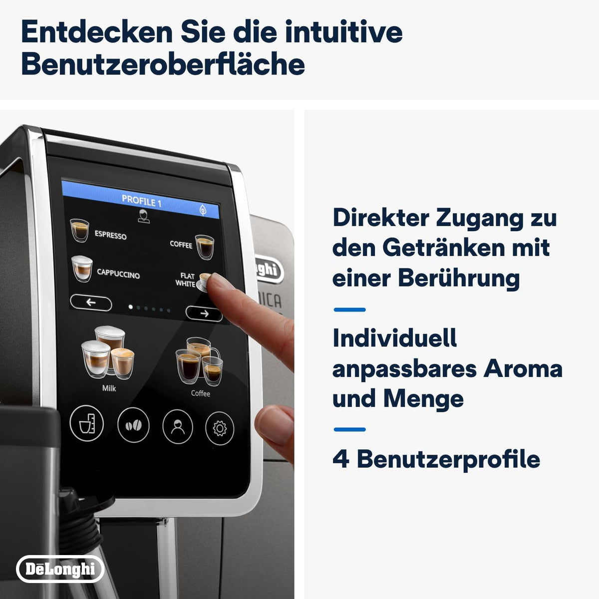 De'Longhi Coffee Machine DINAMICA PLUS Automatic Machine Coffee Machine, Automatic Milk Frother Hot Cream, Espresso and Cappuccino, Color Display, ECAM380.95.TB