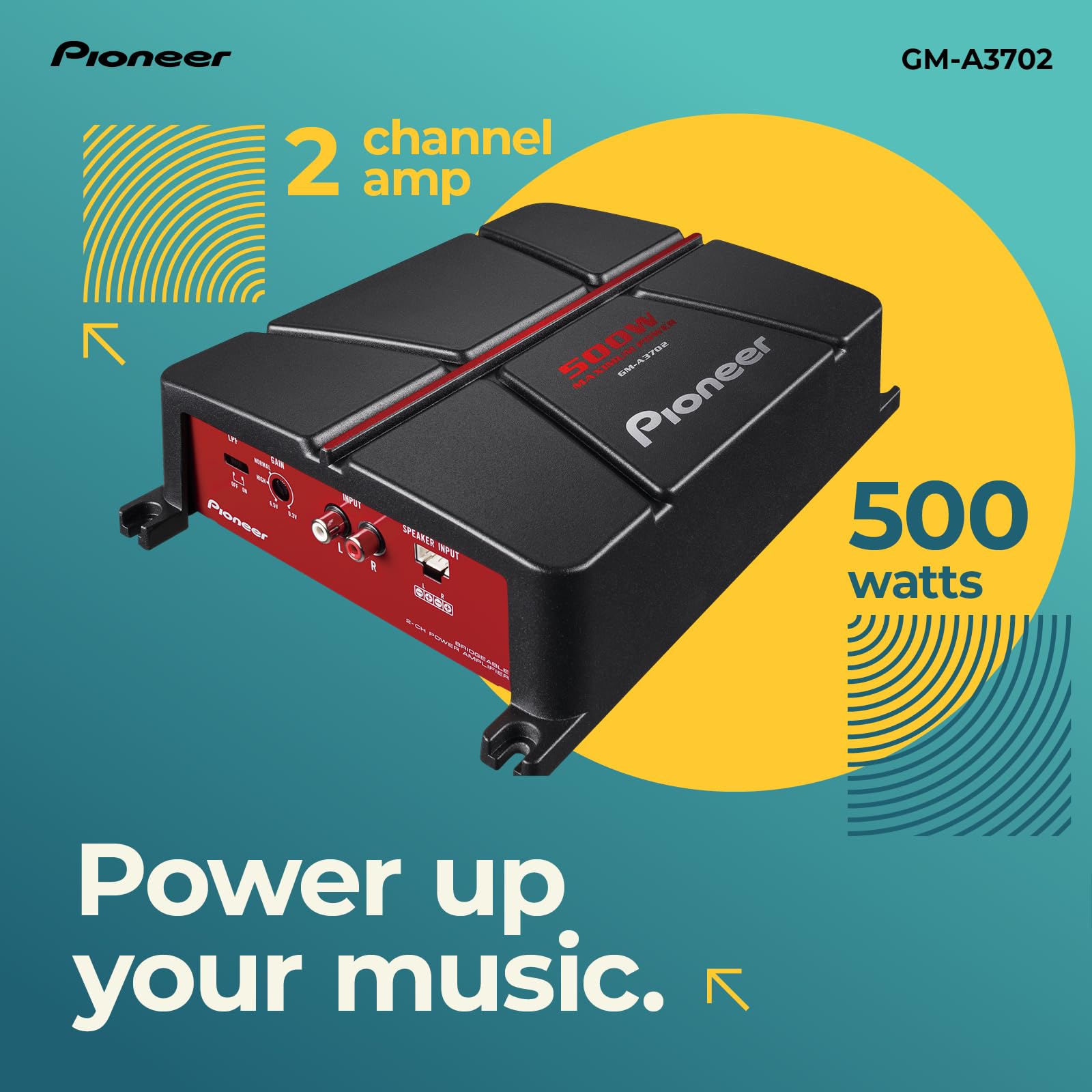 Pioneer GM-A3702 2-Channel Bridgeable Amplifier,Black/red