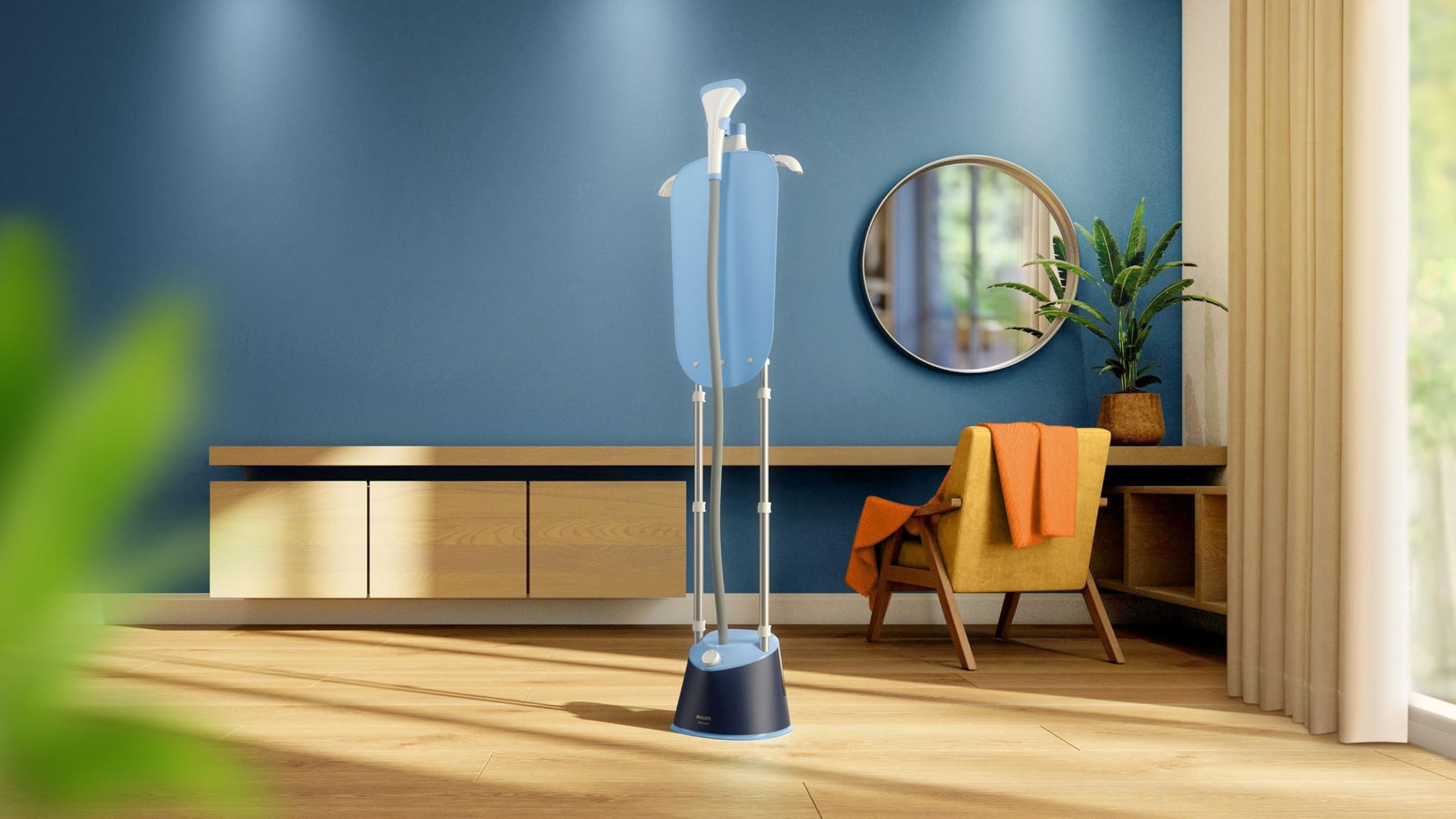 Philips Garment Steamer 1000 Series - 1800W, 1.8L Detachable Tank, 3 Steam Setting, 36 g/min, Integrated Stylemat, Deep Azur - STE1030/26