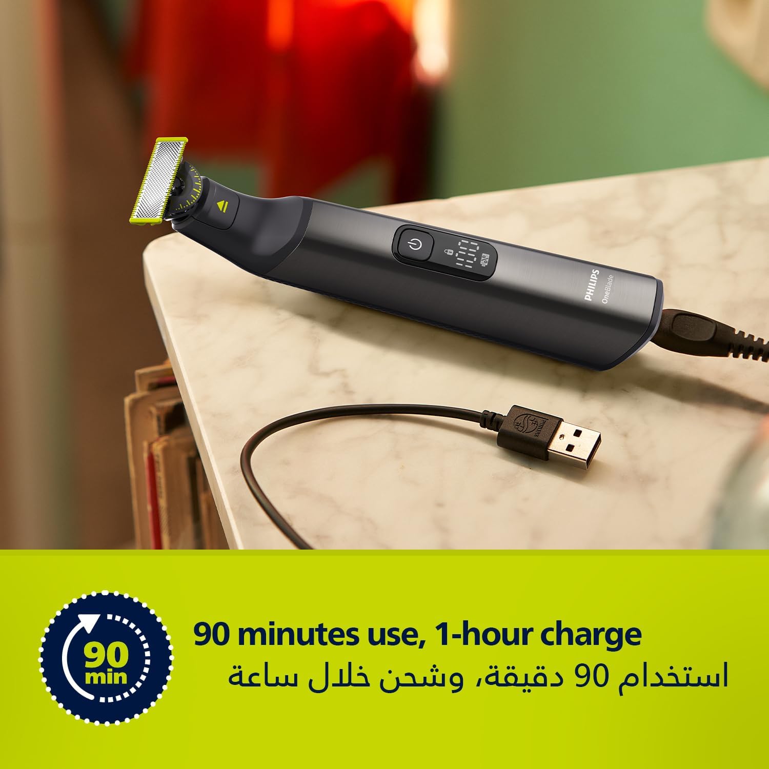 فيليبس OneBlade Pro ماكينة للوجه والجسم QP6542/10، للتشذيب والحلاقة مع مشط دقيق بـ 12 طولاً، مقاومة للماء، استخدام لاسلكي لمدة 90 دقيقة