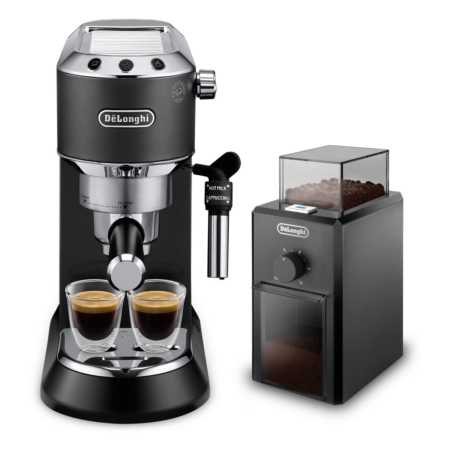 De'Longhi Dedica Pump Espresso Manual Coffee Machine with FREE Electric Coffee Grinder | Cappuccino, Latte, Milk Frother | Stainless Steel Grinding Blade With 12 Settings | EC685.BK+KG79 (Black)