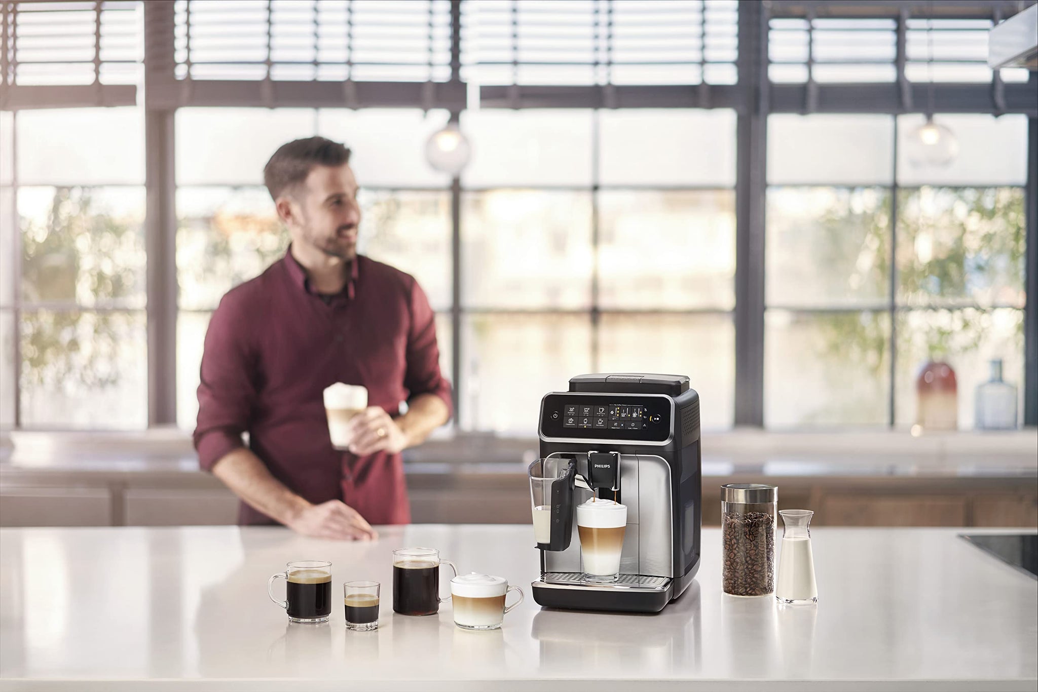 Philips Fully Automatic Coffee Machine Series 5500-20 Beverages, LatteGo, Extra Shot, Silent Brew, Intuitive Display, 4 User Profiles, 12 Settings