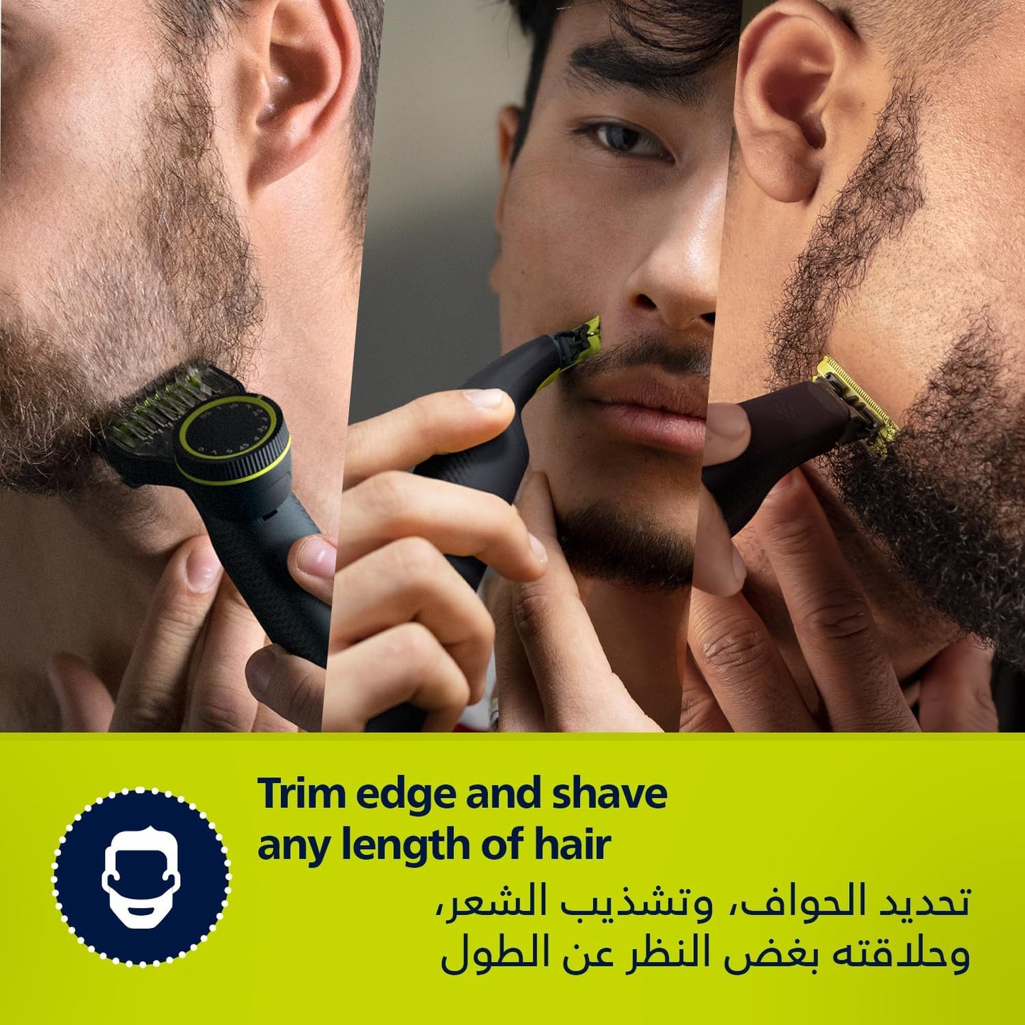 فيليبس OneBlade Pro ماكينة للوجه والجسم QP6542/10، للتشذيب والحلاقة مع مشط دقيق بـ 12 طولاً، مقاومة للماء، استخدام لاسلكي لمدة 90 دقيقة