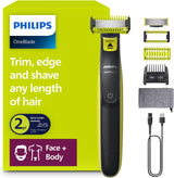 فيليبس OneBlade Pro ماكينة للوجه والجسم QP6542/10، للتشذيب والحلاقة مع مشط دقيق بـ 12 طولاً، مقاومة للماء، استخدام لاسلكي لمدة 90 دقيقة