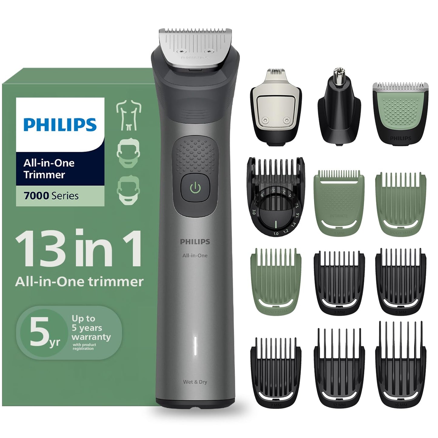 Philips All-in-One Trimmer for Men 13-in-1 Face, Body & Private Parts I Professional Finish I Twin Trim all Metal Steel Blades I Precision Trimming Comb | 120 min runtime I 5 min Quick Charge |
