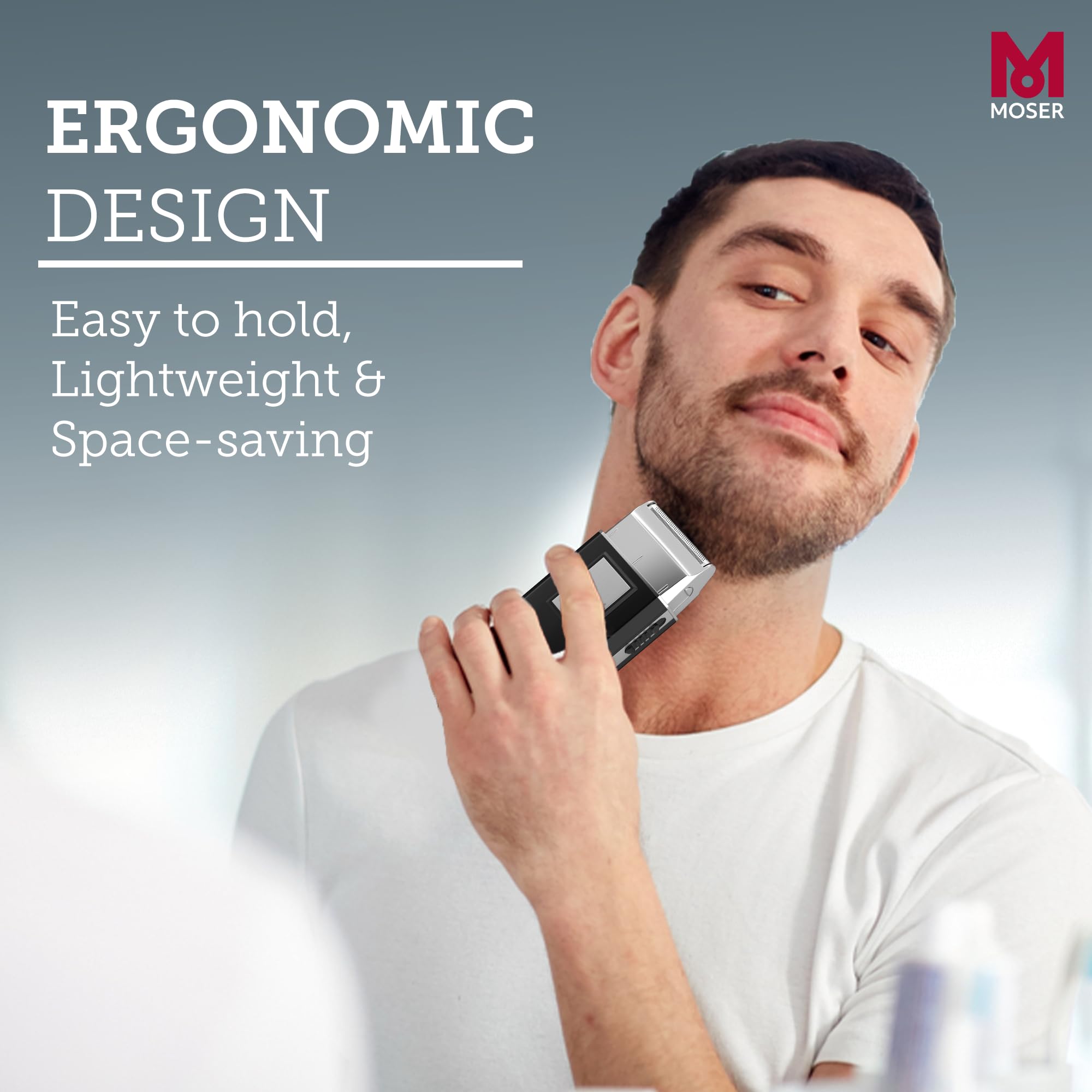 Moser Mobile Shaver, Cordless Precision Shaver with Ultra-Close Cut Foil, Compact Design, Soft-touch Ergonomic Design, Space-Saving Travel Pouch Included (3615-0052)