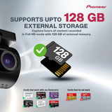 Pioneer Car Dash Camera VREC-H120SC | Super Compact Design | App Support |1296p Resolution | Wide Field of View | Wi-Fi |G-sensor | Emergency Recording | microSD Card support Upto 128GB