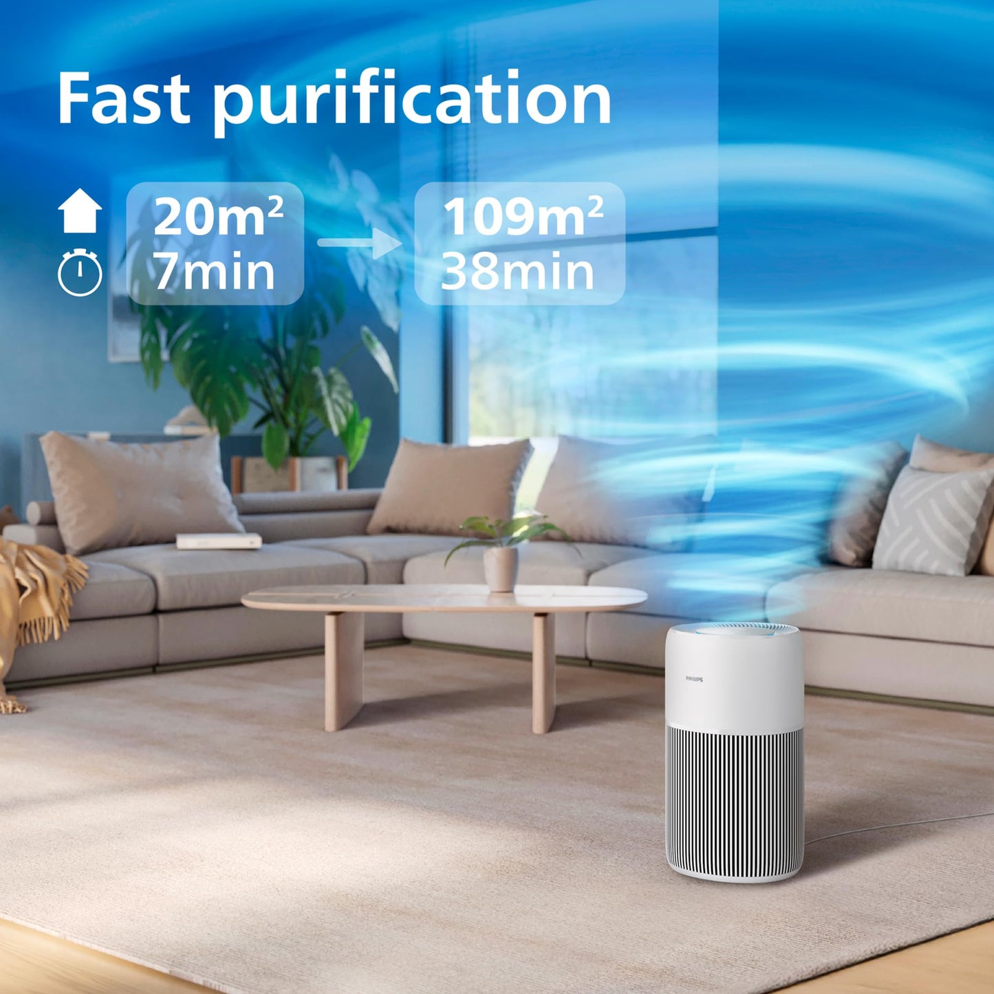 Philips Air Purifier, For Rooms Up To 109m², 420m³/h CADR, Sleep Mode