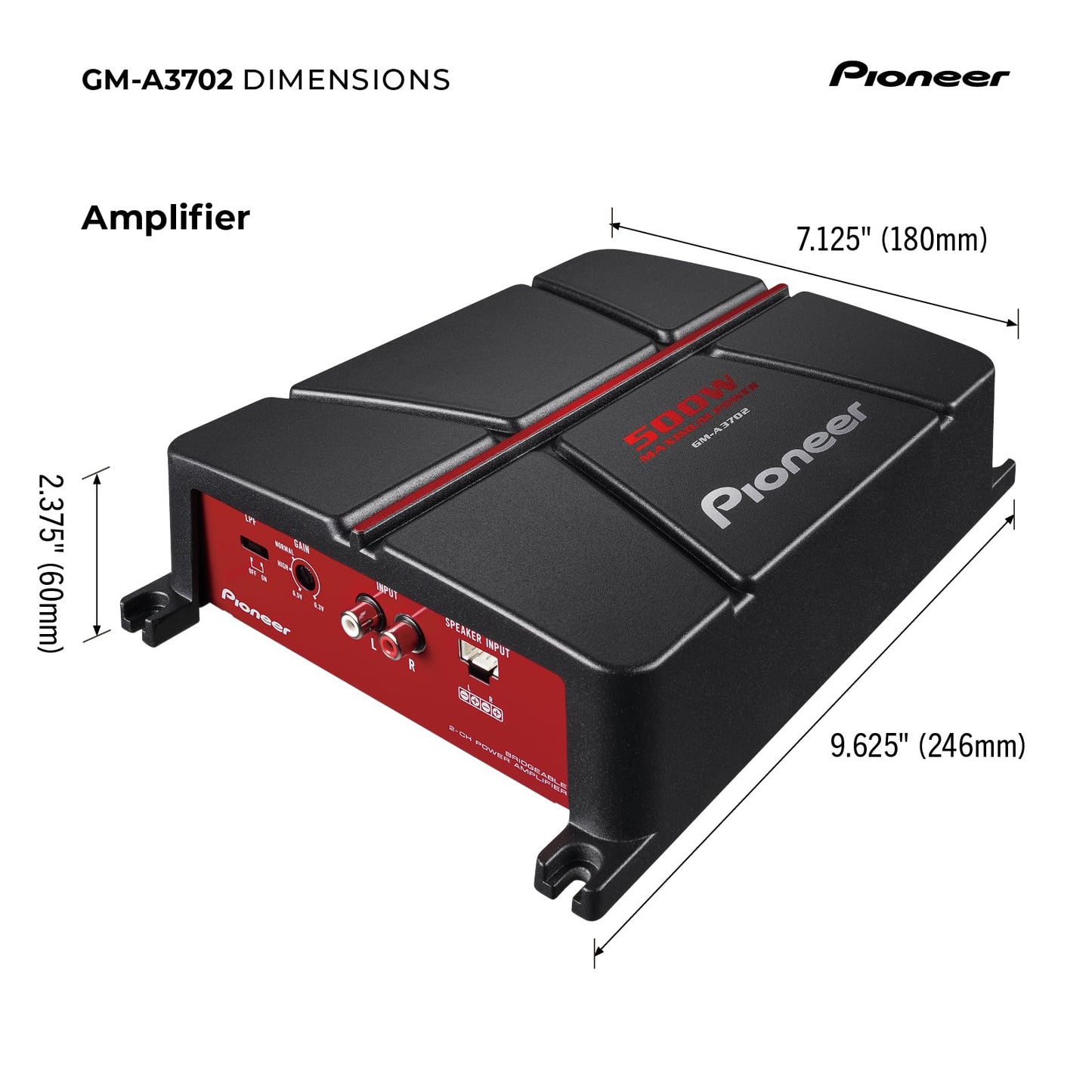Pioneer GM-A3702 2-Channel Bridgeable Amplifier,Black/red
