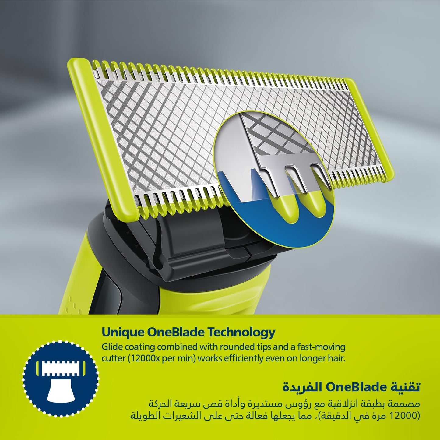 فيليبس OneBlade Pro ماكينة للوجه والجسم QP6542/10، للتشذيب والحلاقة مع مشط دقيق بـ 12 طولاً، مقاومة للماء، استخدام لاسلكي لمدة 90 دقيقة