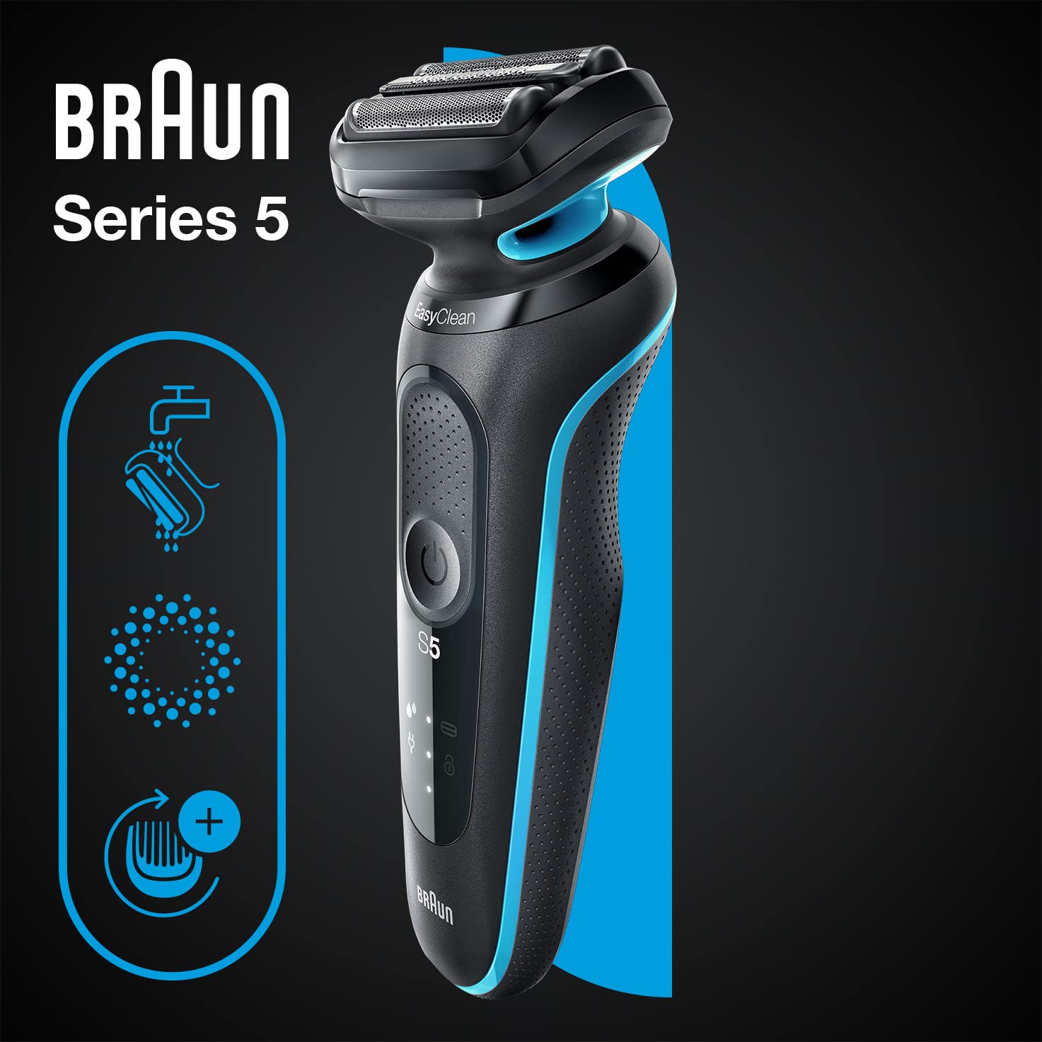 Braun Series 5 50-M1000s Wet & Dry Shaver, 3 Flexible Blades, Up to 50 min Shaving 1h Charge, 5 min Quick Charge, Mint