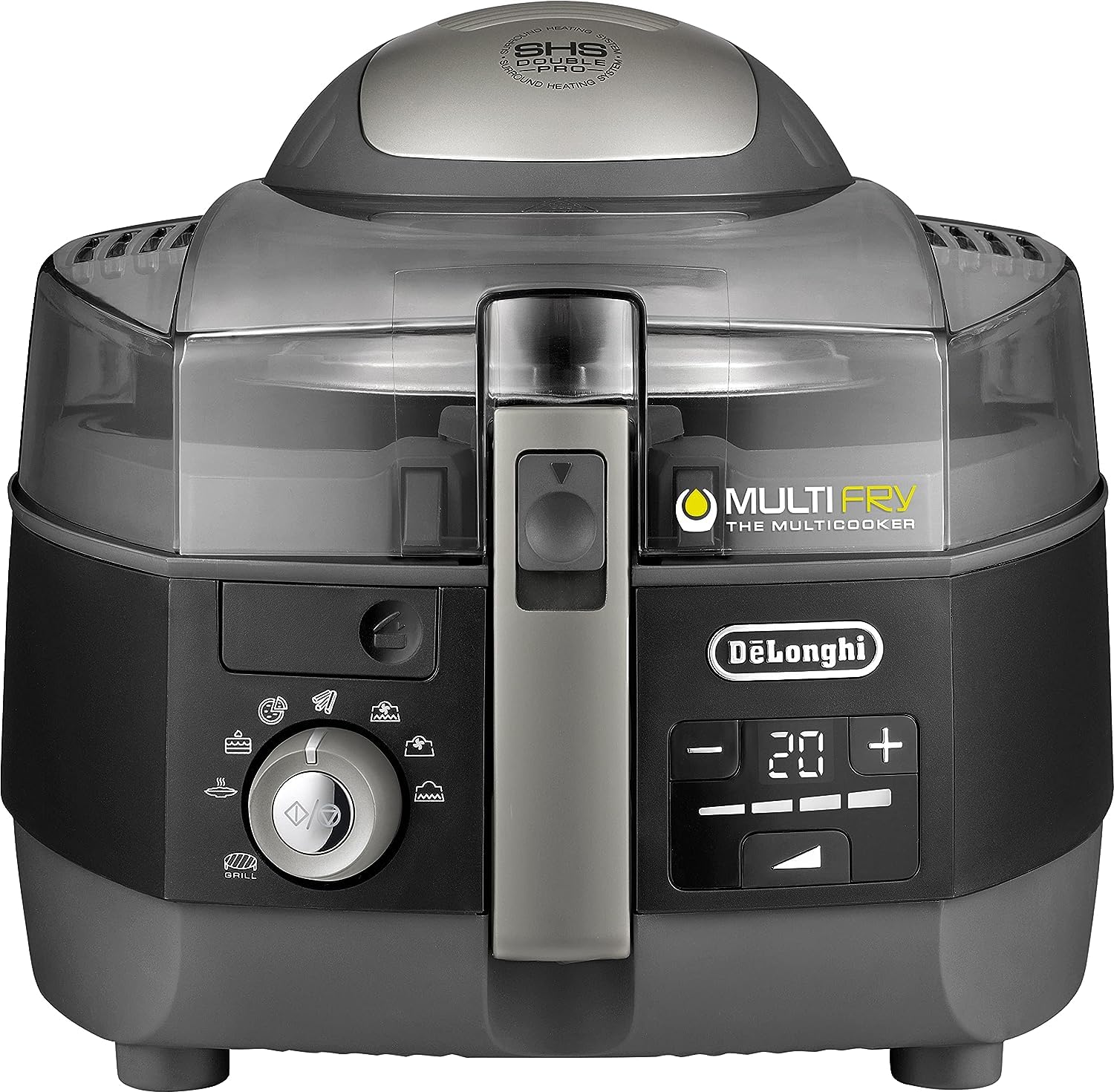 De'Longhi De'Longhi- Air Fryer, Multi Fry, Viewing Window, Adjustable Thermostat, Removable Timer, Multi Cooker Grilling, Broiling, Roast, Bake, Black & Grey, 2200 Watts, 1.5 Kg, FH1396/1.BK