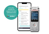 Philips DVT4115 VoiceTracer, Audio Recorder, MP3 and PCM, 3 HiFi microphones, exceptional distant recording. Sembly AI trial license: transcription, AI created summaries, AI powered meeting insights