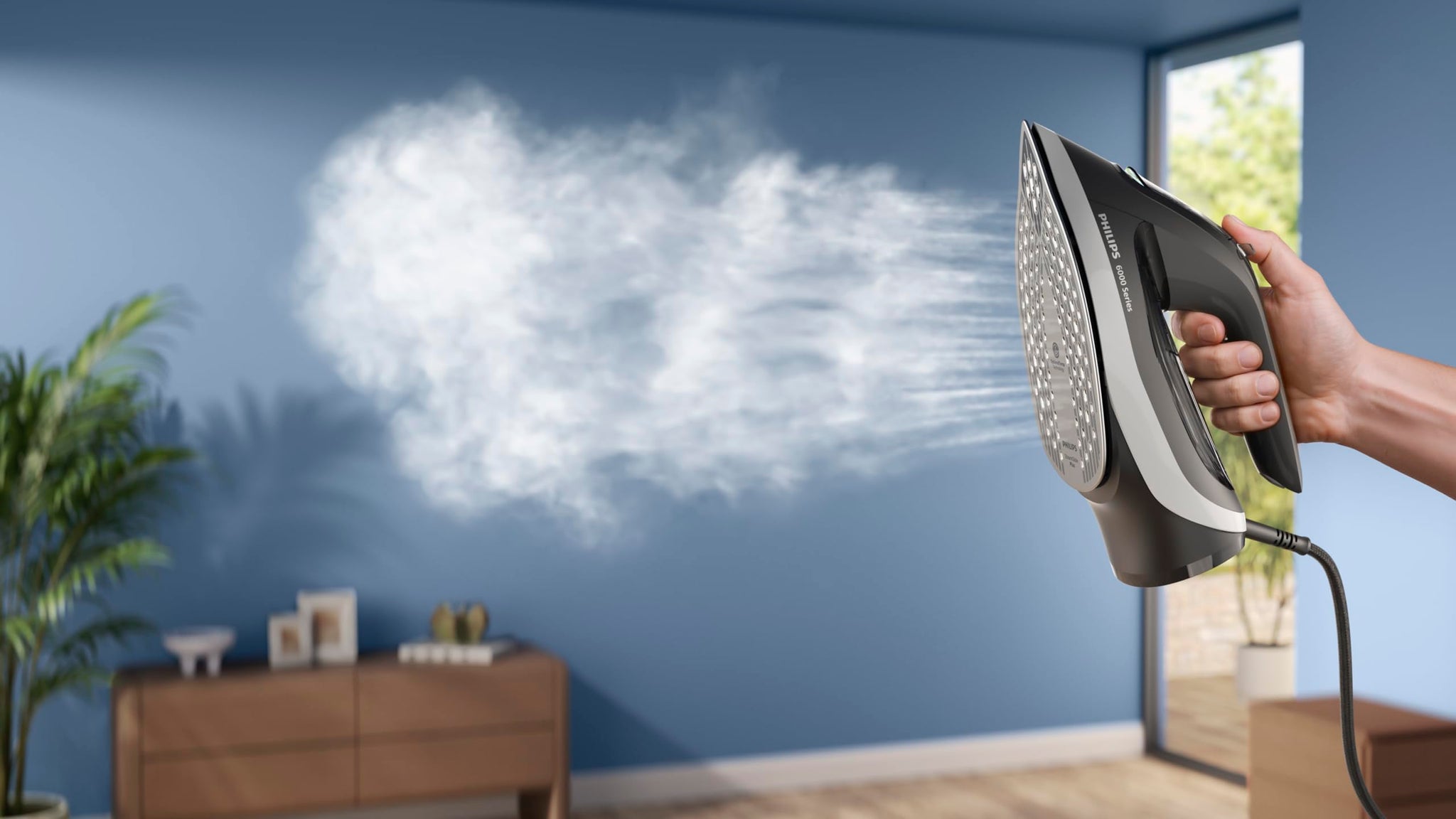 Philips Steam Iron 6000 Series - 2600W, 45g/min Continuous Steam, 190g Steam Boost, SteamGlide Plus Soleplate, 300ml Water Capacity, Black/Silver - DST6120/86