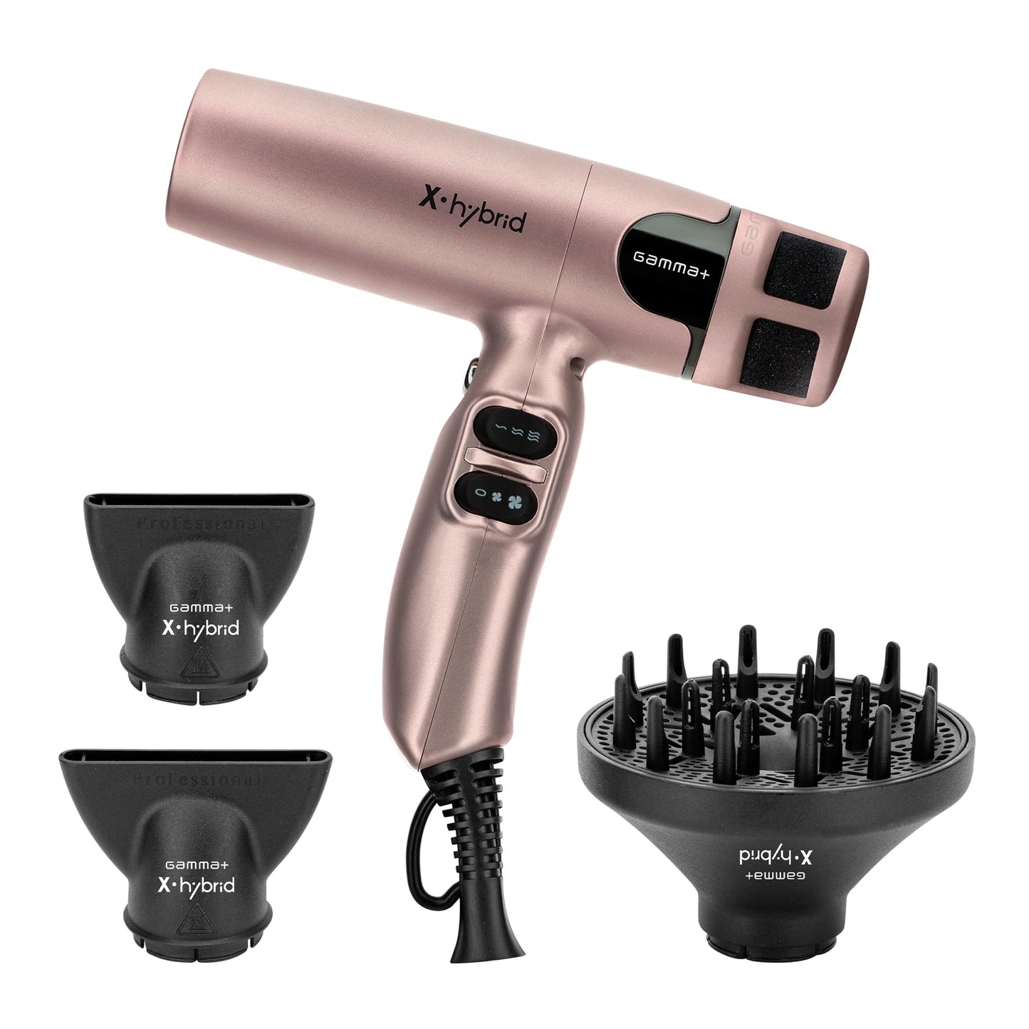 GAMMA+ Hybrid Professional Hair Dryer Lightweight, Ionic Technology, Low Noise with 2 Nozzles and Diffuser