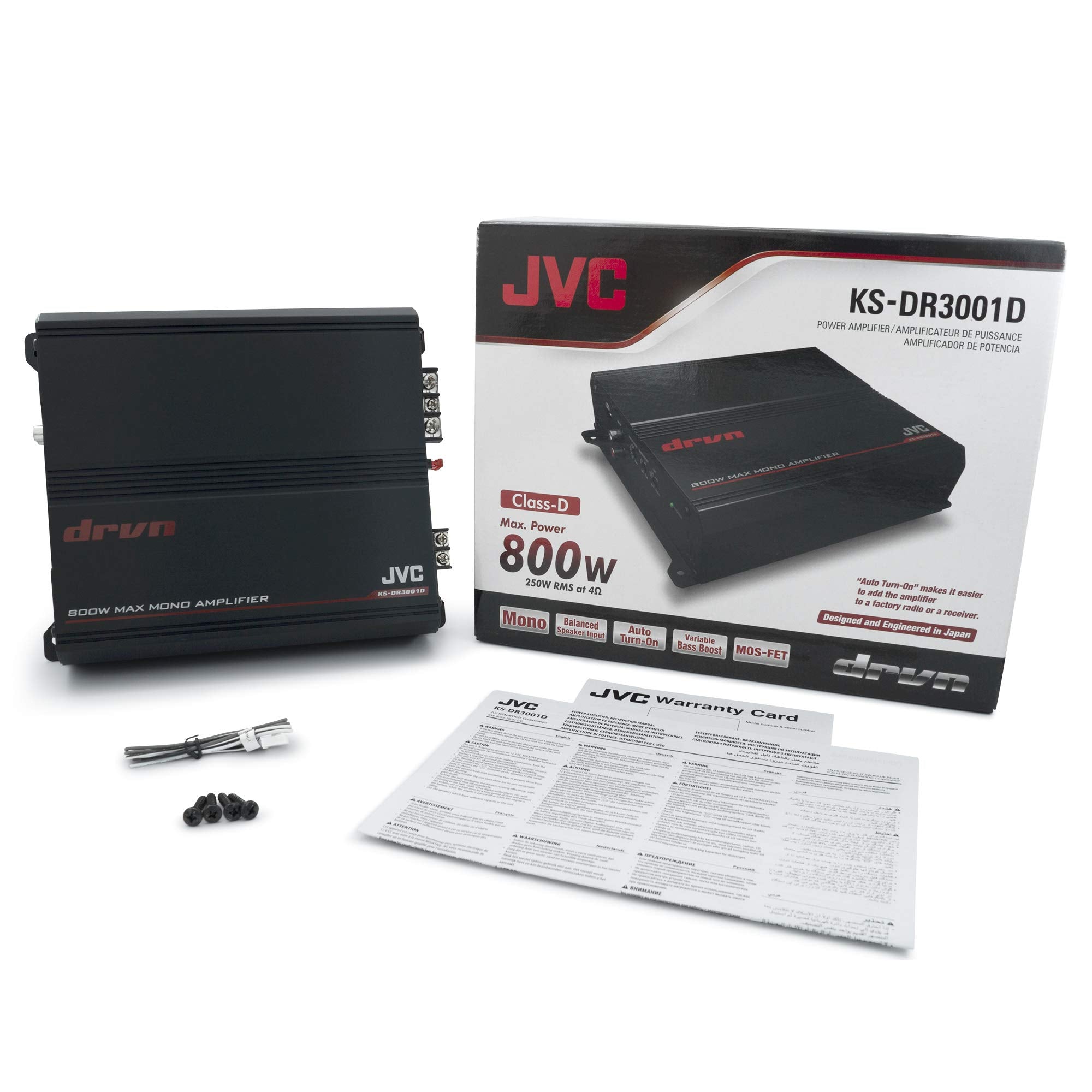 JVC KS-DR3001D 800W Peak DRVN Series Class-D 2-Ohm Stable Monoblock Power Amplifier