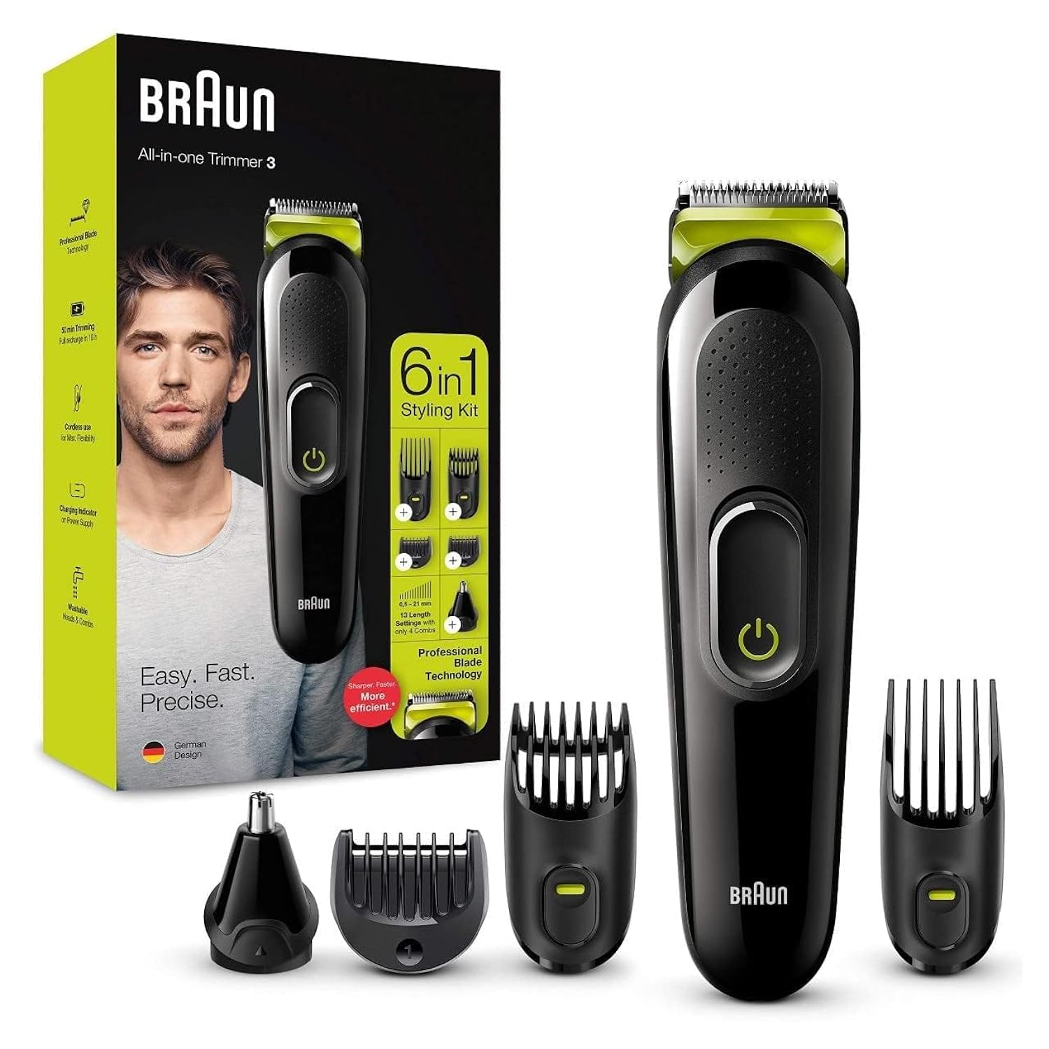Braun 7-in-1 All-in-one Trimmer, Beard Trimmer for Men, Hair Clipper and Face Trimmer with Lifetime Sharp Blades and 5 Attachments