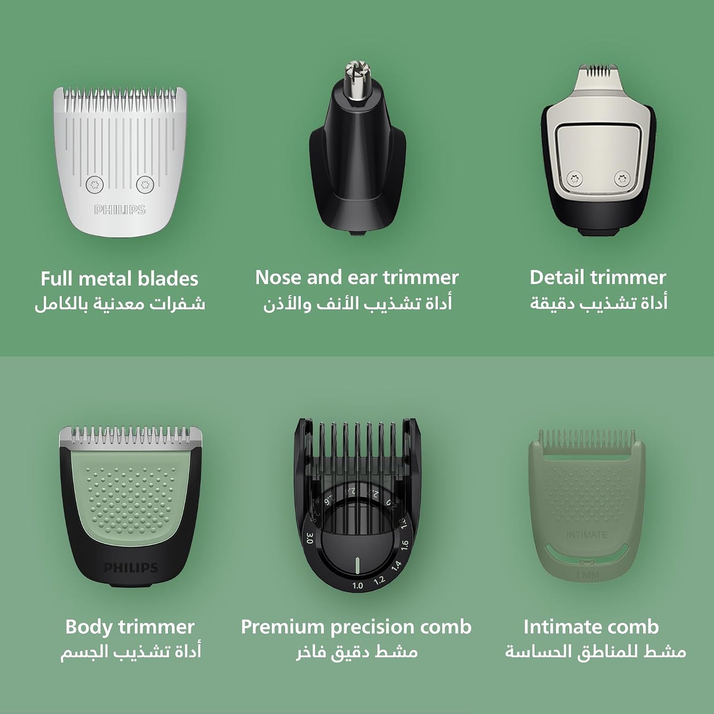 ماكينة التشذيب متعددة الاستخدامات MG7922/15 من Philips | مجموعة عناية 13 في 1 لتشذيب الوجه والشعر والجسم | مشط دقيق لتسريح مثالي | 120 دقيقة من الاستخدام اللاسلكي، مقاومة للماء