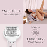 Panasonic ES-EY80 Wet and Dry Epilator for women, Double Disc with 60 Tweezers, Flexible 90° Pivoting Head, 3 Speed Setting & LED Light, Up to 30 Minutes Operation Time, 5 attachments