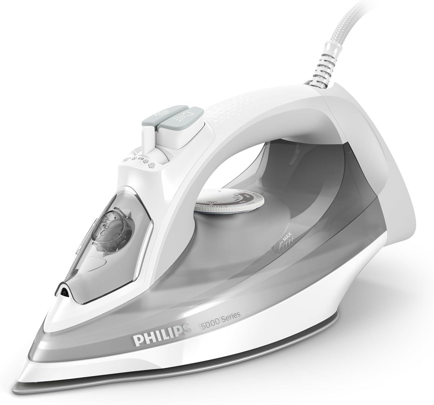 Philips Steam Iron 5000 Series - 2400W, 40g/min Continuous Steam, 160g Steam Boost, 300ML, Anti-Drip Technology, White/Grey - DST5010/16