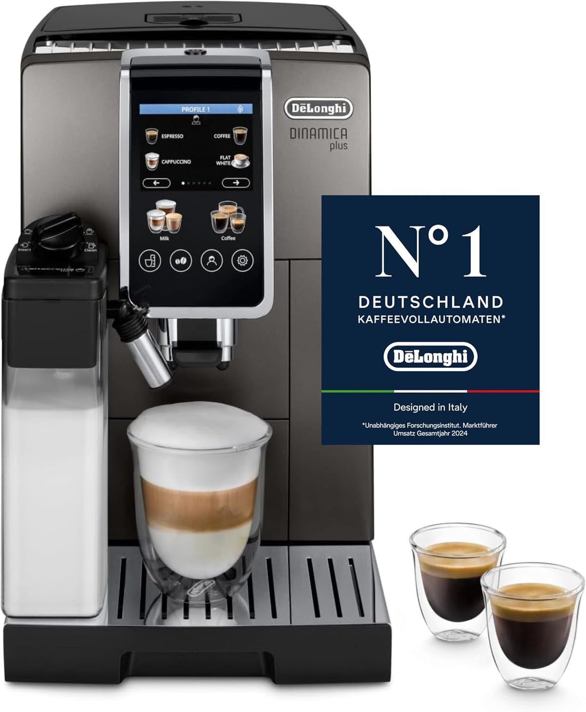 De'Longhi Coffee Machine DINAMICA PLUS Automatic Machine Coffee Machine, Automatic Milk Frother Hot Cream, Espresso and Cappuccino, Color Display, ECAM380.95.TB