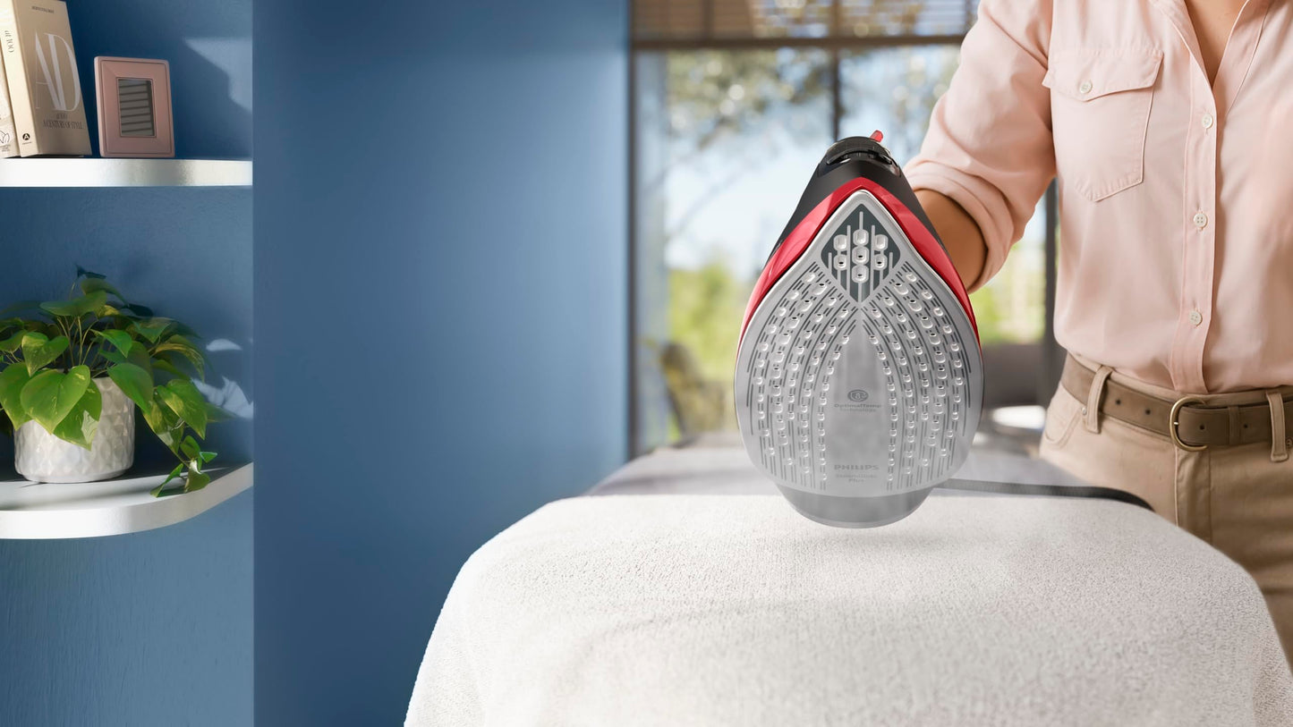 Philips Steam Iron 6000 Series - 2800W, 50g/min Continuous Steam, 220g Steam Boost, SteamGlide Plus Soleplate, 300ml Water Capacity, Black/Red - DST6130/46
