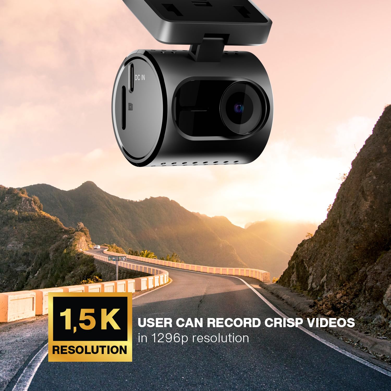 Pioneer Car Dash Camera VREC-H120SC | Super Compact Design | App Support |1296p Resolution | Wide Field of View | Wi-Fi |G-sensor | Emergency Recording | microSD Card support Upto 128GB