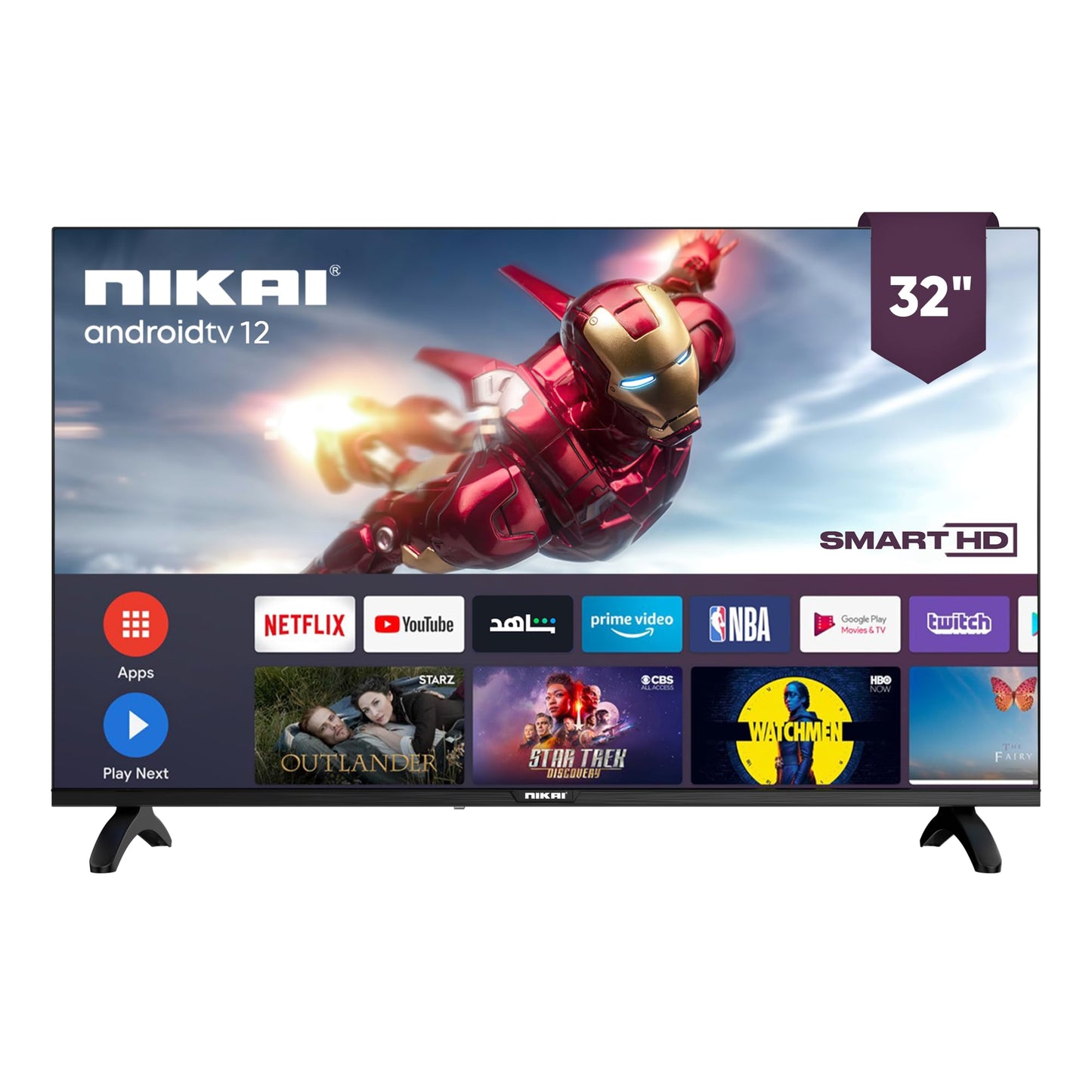 Nikai 32 Inch Smart LED TV | HD 1366 x 768 Resolution | Android TV with Wi-Fi & DLNA | Quad-Core Processor | 16W Speaker Power | 2x HDMI, 2x USB | Netflix, YouTube, Shahid