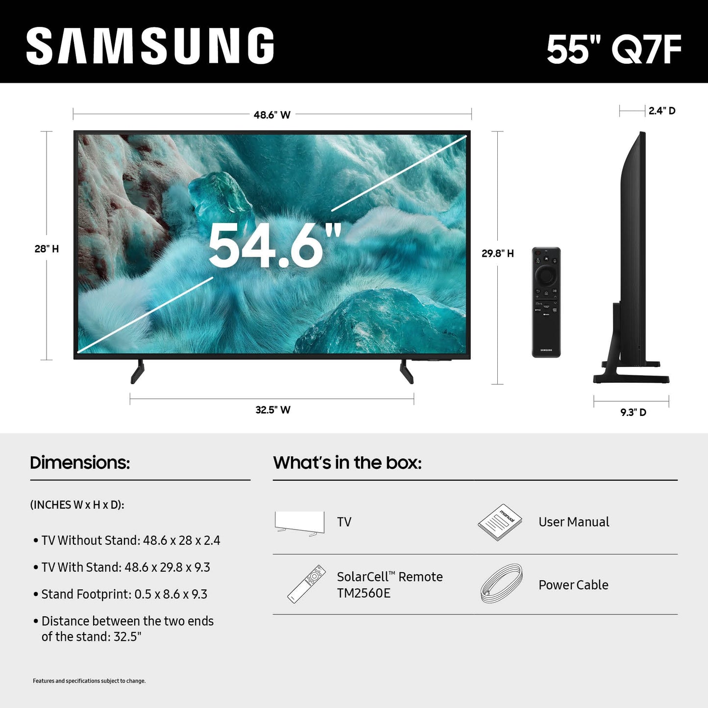 SAMSUNG 55 Inch Q7F QLED 4K Smart TV, Black