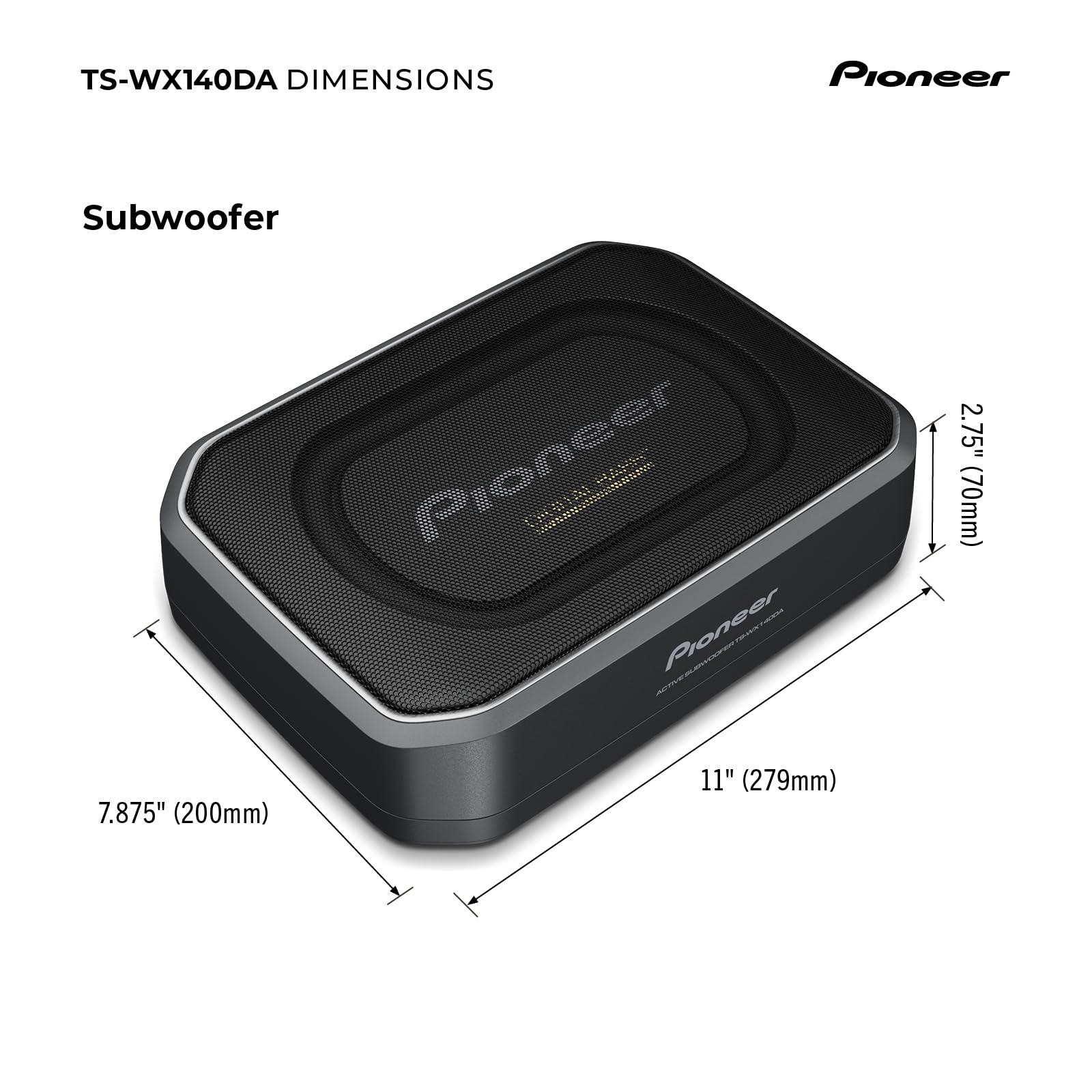 Pioneer TS-WX140DA Aktiv-Minisubwoofer 6x9, integrierter leistungsstarker Class D-Verstärker mit 170 W Maximalleistung, Eingangsnennleistung 50 W, schwarz