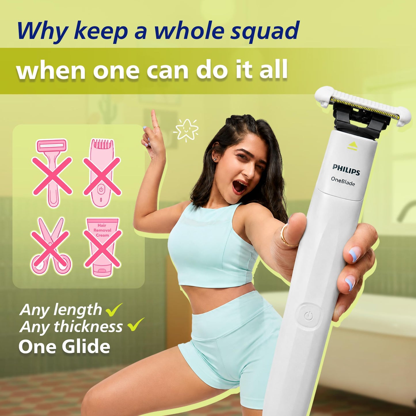 Philips OneBlade Intimate 2-in-1 Trimmer for Women | Painless Hair Removal with Patented Skin-Safe Tech | Bikini, Underarm & Body Trimmer | Sensitive Skin Tested | No post shave irritation | QP1924/20