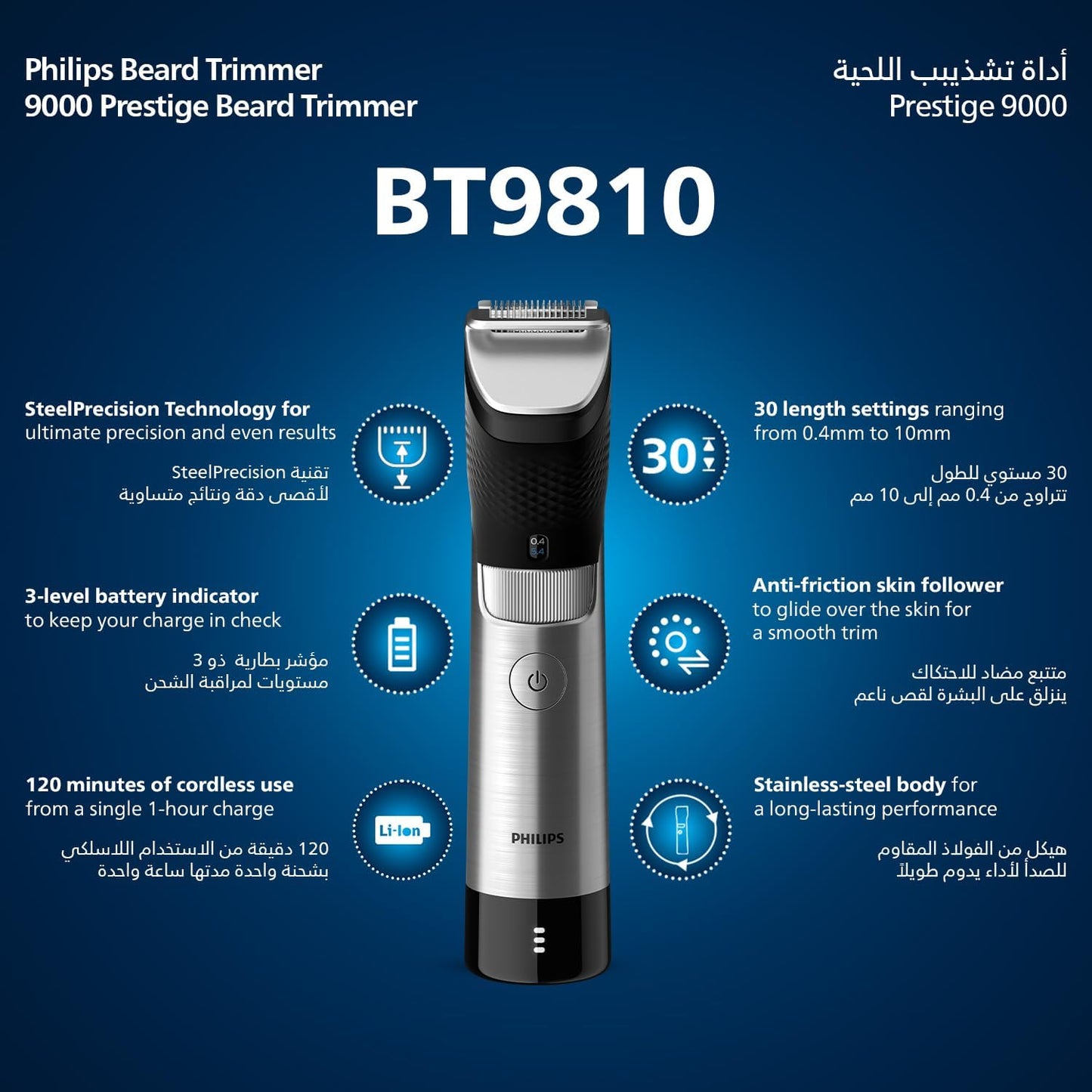Philips Beard Trimmer BT9810 |120min Cordless, Waterproof, Travel Case