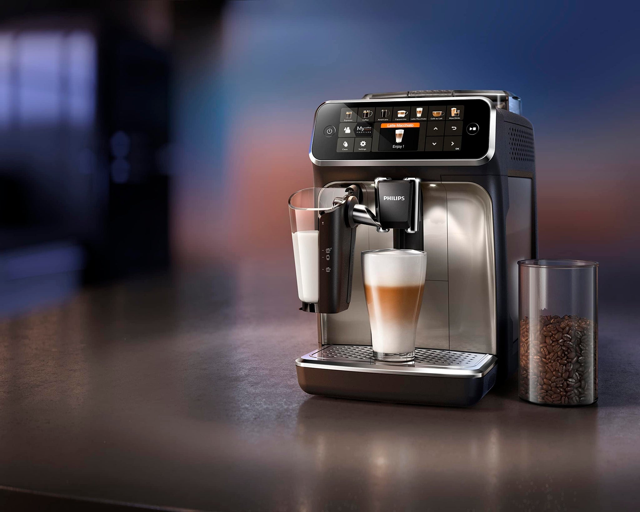 Philips Fully Automatic Espresso Machine Series 5400-12 Beverages, LatteGo Milk Solution, 4 User Profiles, TFT Display, Chrome - EP5447/23