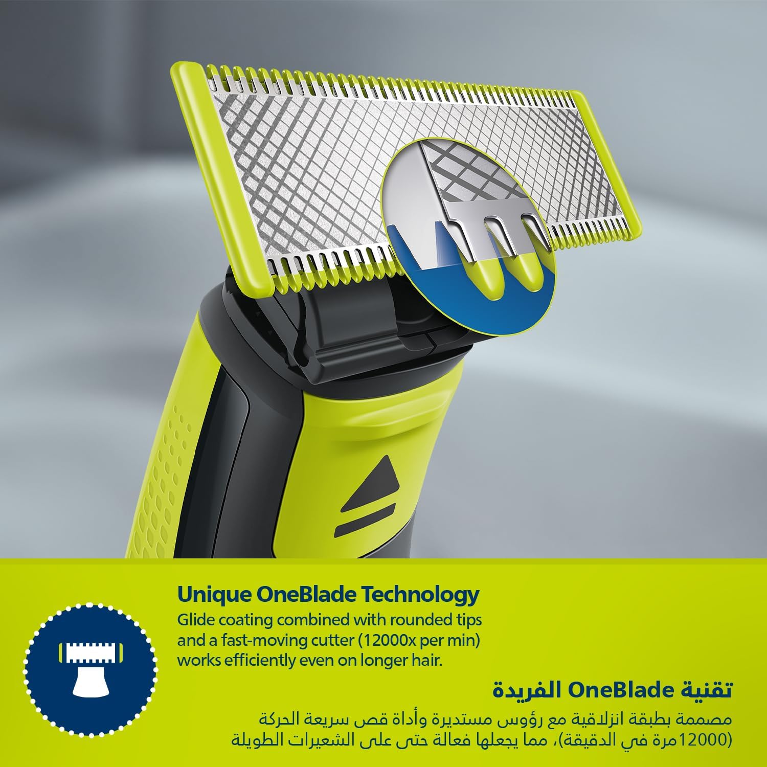 فيليبس OneBlade Pro ماكينة للوجه والجسم QP6542/10، للتشذيب والحلاقة مع مشط دقيق بـ 12 طولاً، مقاومة للماء، استخدام لاسلكي لمدة 90 دقيقة