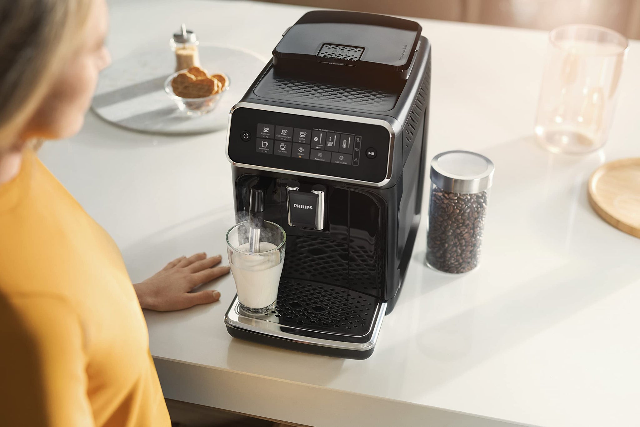 Philips Fully Automatic Coffee Machine Series 5500-20 Beverages, LatteGo, Extra Shot, Silent Brew, Intuitive Display, 4 User Profiles, 12 Settings