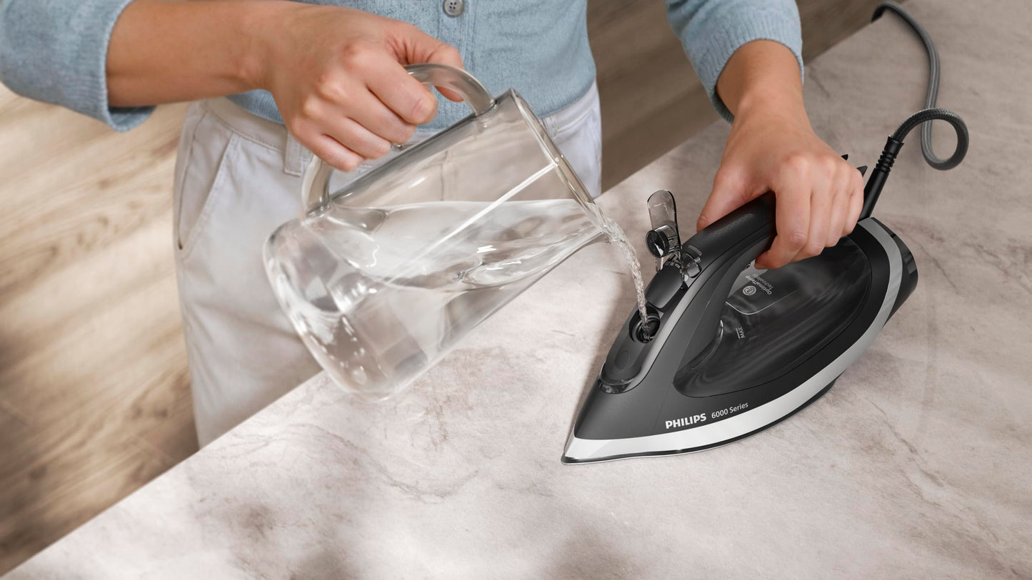 Philips Steam Iron 6000 Series - 2600W, 45g/min Continuous Steam, 190g Steam Boost, SteamGlide Plus Soleplate, 300ml Water Capacity, Black/Silver - DST6120/86