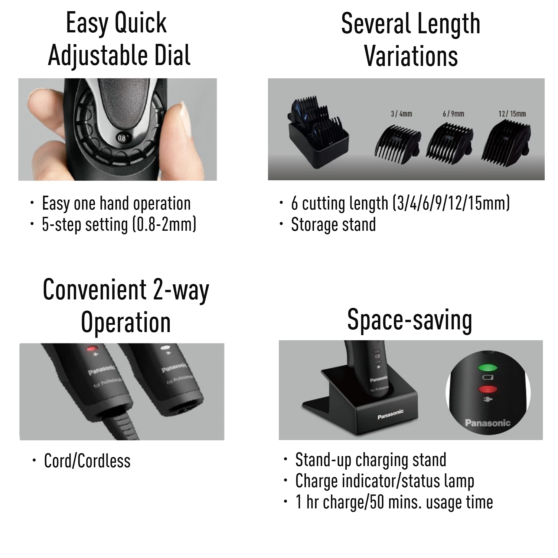 Panasonic Er Gp80 Professional Hair Clipper 3469 Combs Using Wiredwirelesscordless, Black, Ergp80