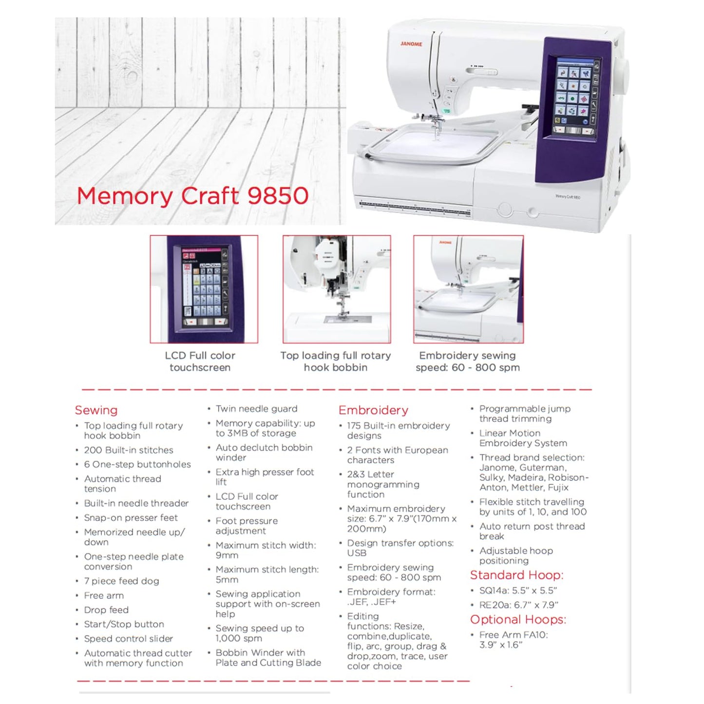 Janome 9850 Master Listing