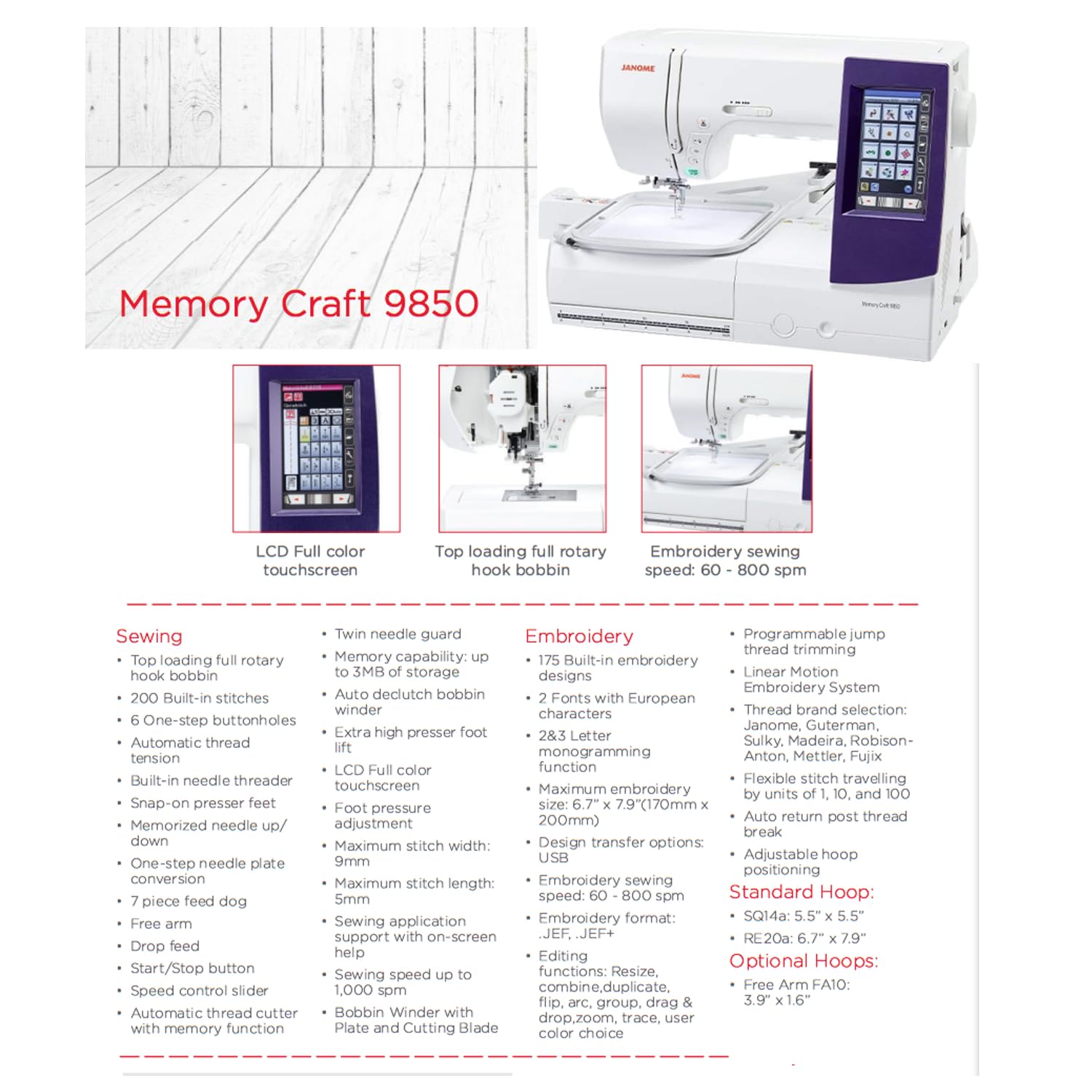 Janome 9850 Master Listing