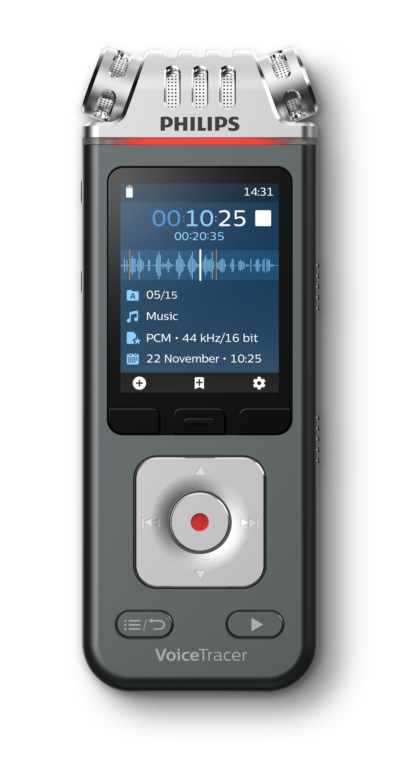 Philips VoiceTracer DVT6115 Voice Recorder, 8GB, MP3, 3 HiFi microphones, music recording. Sembly AI speech recognition. Automatic meeting minutes and to-do-list creation
