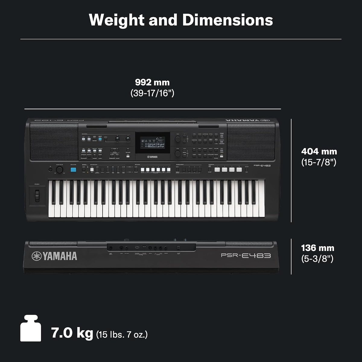 Yamaha PSR-E483 61-Key Touch-Sensitive Portable Keyboard with Sound, Music Rest and Power Adapter