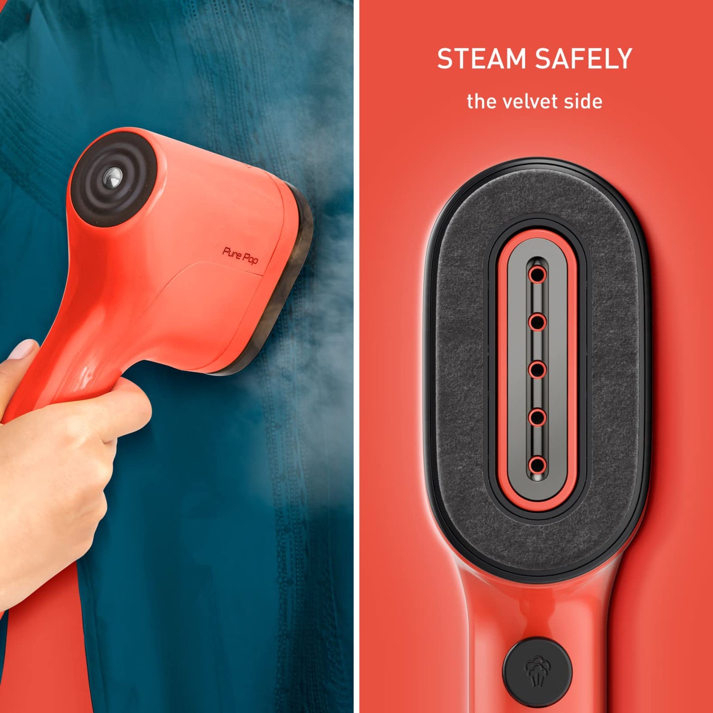 Tefal, Pure Pop Handheld Garment Steamer Watermelon, 1300W of Power 20g/min, DT2022, Garment Care, Reversible Lint Pad, Travel Bag Included, Fast Heat Up