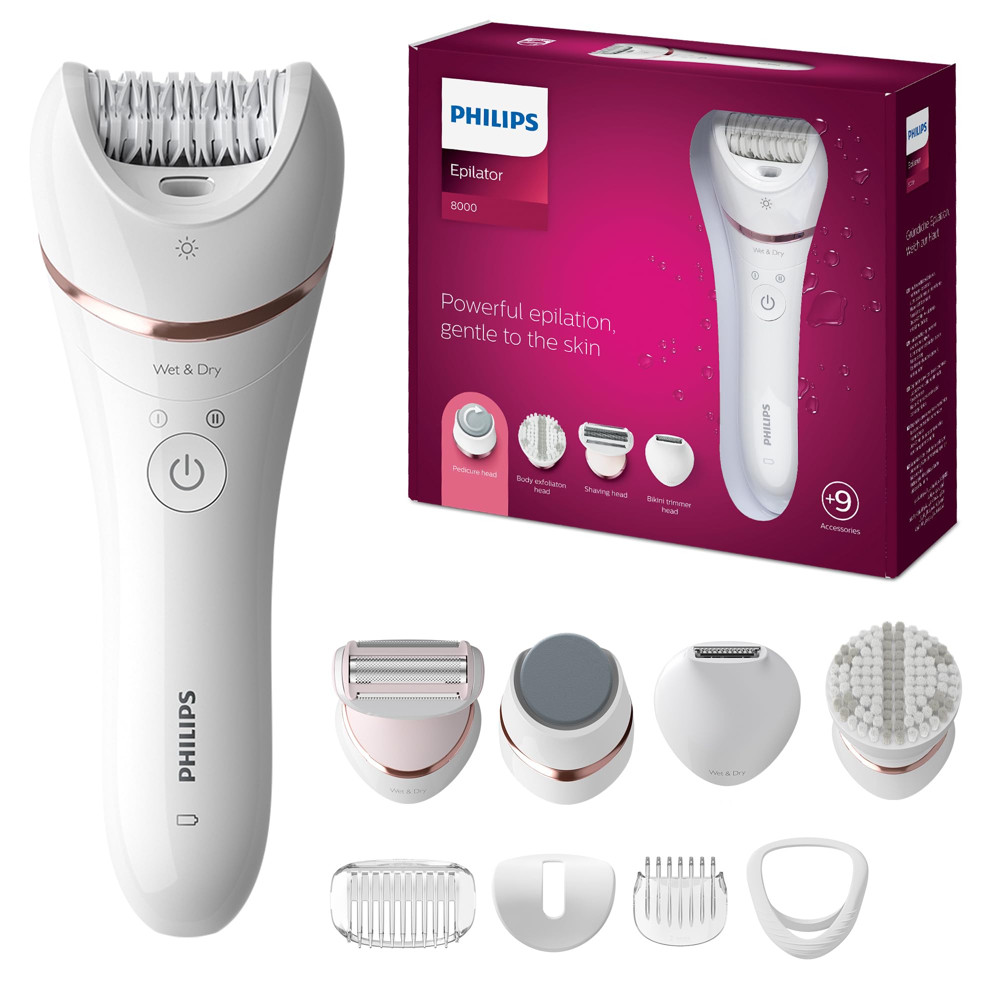 Philips Beauty Philips Epilator Series 8000 5 In 1 Shaver, Trimmer, Pedicure and Body Exfoliator With 9 Accessories, 1 count